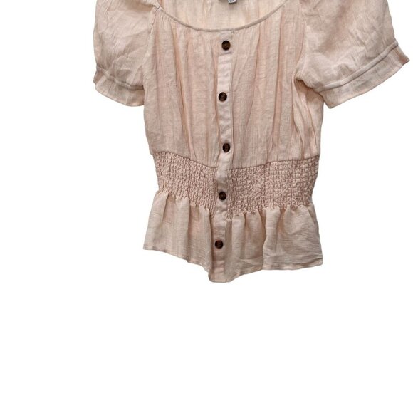 Crescent & Willough Peasant Top Light Peach Scoop Neck Short Sleeve Size L - Picture 3 of 11
